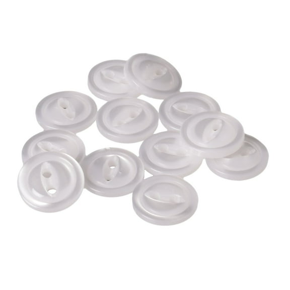 Mibo 12pcs Polyester Shirt Button - 2 Hole - Imitation Pearl Fish Eye with Rim - 18L(11mm) - White
