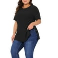thumbnail image 4 of Agnes Orinda Women's Plus Size Tops Side Split Texture Crew Neck Short Sleeve T-Shirts Casual Tunic Blouse 3X Black, 4 of 6
