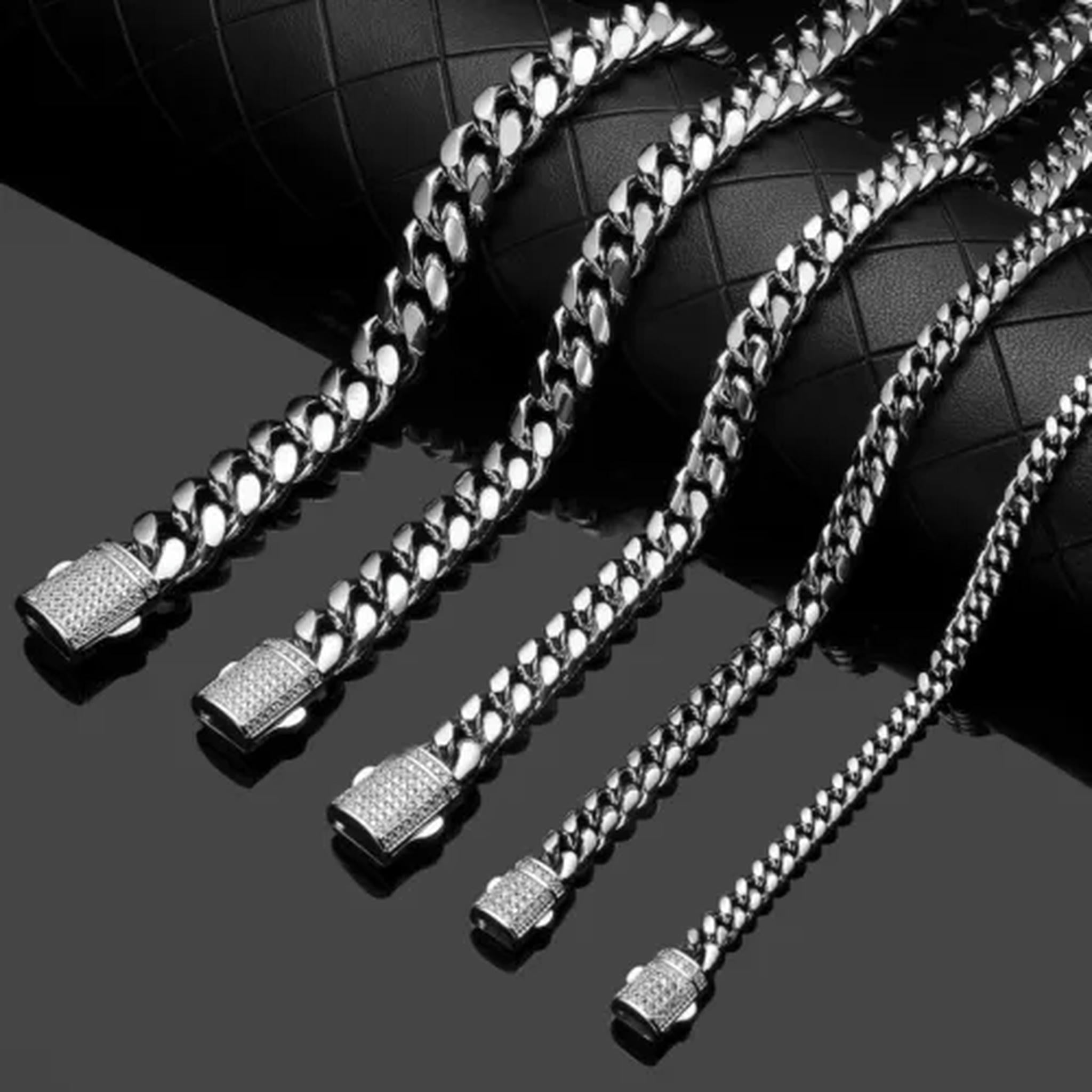 QQTDFG 6mm-14mm Mens Miami Cuban Link Chain SOLID Stainless
