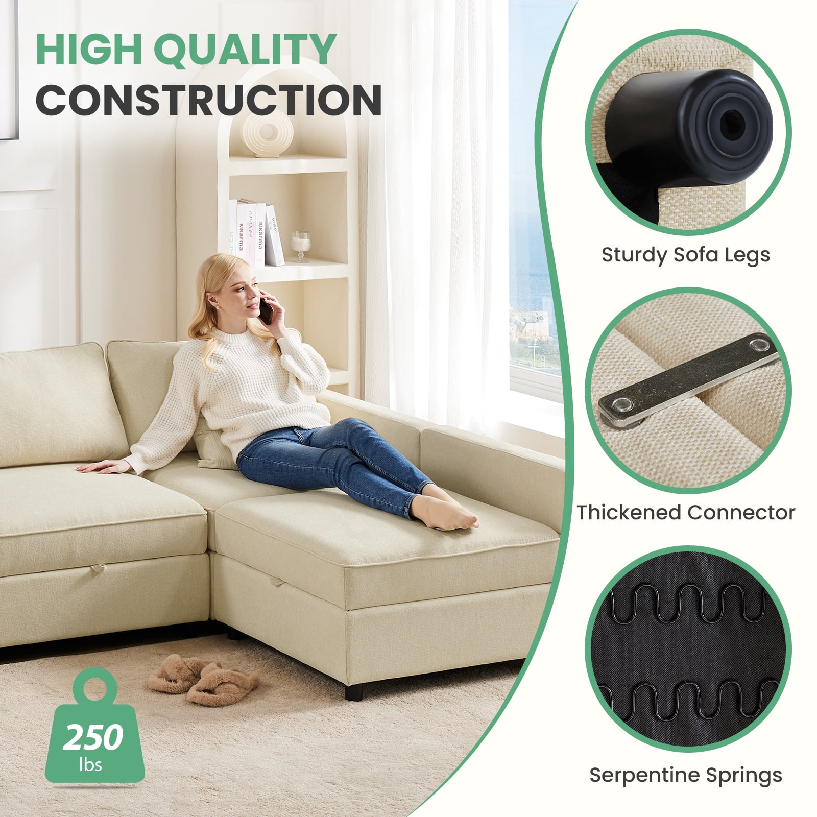 GIANNA Modular Sectional Sofa, U Shaped Couch Set for Living Room, 6 Seater Comfy Cloud Couches with Movable Ottoman