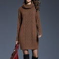 thumbnail image 3 of Women's Solid Elegant Stretchy Long Sleeve Turtleneck Sweatshirt Short Dress, Fall and Winter Casual Wear with Comfortable Fit, Versatile for Daily Use,Brown,XL, 3 of 5