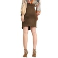 thumbnail image 3 of INSPIRE CHIC Women's A-Line Front Slit Knee Length Wrap Faux Suede Skirt S Dark Brown, 3 of 6