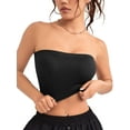thumbnail image 4 of Spencer Women's Textured Tube Top Sleeveless Stretchy Going out Strapless Crop Top Basic Bandeau Tops for Women, Summer Outfits (Black), 4 of 9
