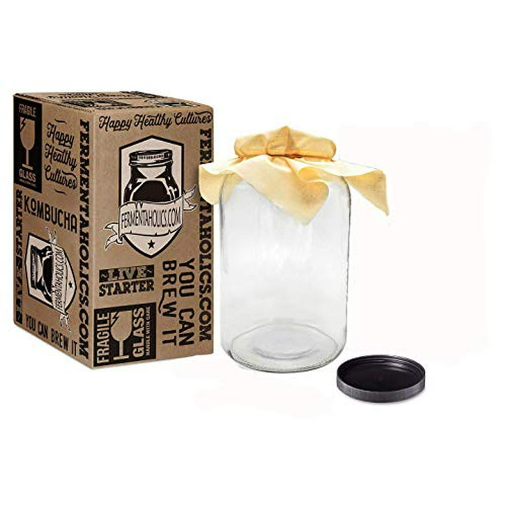 One Gallon Glass Kombucha Jar with Breathable Muslin Cloth Cover, and Rubber band Perfect
