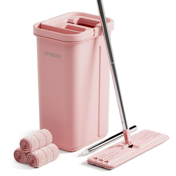 Set de fregonas y cubos JOYMOOP, color rosa, con escurridor y 3 almohadillas