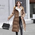 thumbnail image 1 of Chaqueta de invierno de algodón acolchado de corte entallado con cinturón y cuello de lana, chaqueta fina, abrigo de plumón, chaqueta de algodón acolchado de lana por encima de la rodilla, 1 of 6
