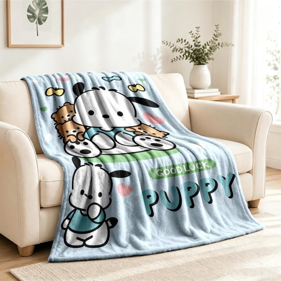 Cartoon Blue Printing Throw Blanket, 40"x50", All Seasons Flannel Fleece Blanket, Soft & Warm Plush Blankets for Couch Sofa Bed Camping Travel