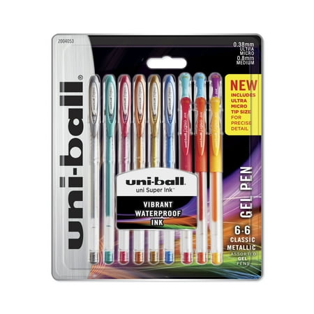 uni-ball Gel Pens, Ultra Micro (0.38mm) & Medium (0.8mm) Points, Assorted Colors, 12 Count