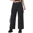 thumbnail image 1 of INSPIRAR CHIC Pantalones de mezclilla para mujeres, pierna ancha, media altura, con bolsillos cargo, casual, color negro, talla 2XL, 1 of 6