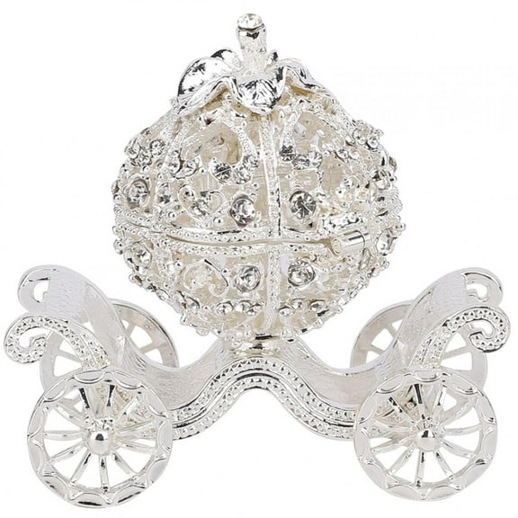 Rhinestone Pumpkin Carriage Hinged Trinket Box, Metal Ring Jewelry Display Holder Crystal Collectible Figurine Metal Crafts Gift for Table Centerpiece Party Decorations