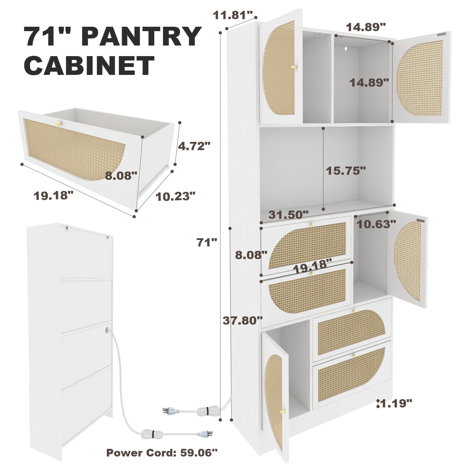 PORKISS Floor Mount Kitchen Pantry Cabinet, 1.8 in, White