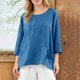 thumbnail image 2 of Blusas de Manga Larga de las Mujeres Verano Cuello Redondo Color Sólido Lino-Estilo Cardigan, Poliéster Suave Casual Abierto Frente Superior, 2 of 8