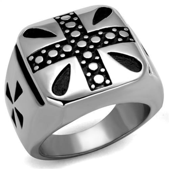 Luxe Jewelry Designs Men's High Polished Stainless Steel Cross Shaped Ring with Black Jet Epoxy -