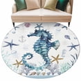thumbnail image 2 of Round Area Rug 7 Ft, Coastal Seahorse Washable Non-Slip Circle Carpet for Living Room/Bedroom, Nautical Starfish Shell Seaweed Anchor Low-Profile Large Runner Mat Collection Rugs for Indoor, 2 of 7