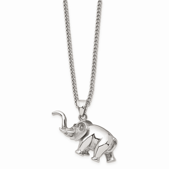 Primal Steel Stainless Steel Polished 3D Elephant 24-inch Necklace