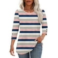 thumbnail image 5 of Womens 3/4 Sleeve Tops Loose Fit Dressy Casual Blouse Striped Print Crew Neck Spring Fall Clothes with Button (M, Purple), 5 of 6