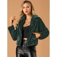 thumbnail image 2 of Abrigo mullido de piel sintética con solapa de muesca y chaqueta recortada para mujer Otoño Invierno Verde oscuro M, 2 of 6