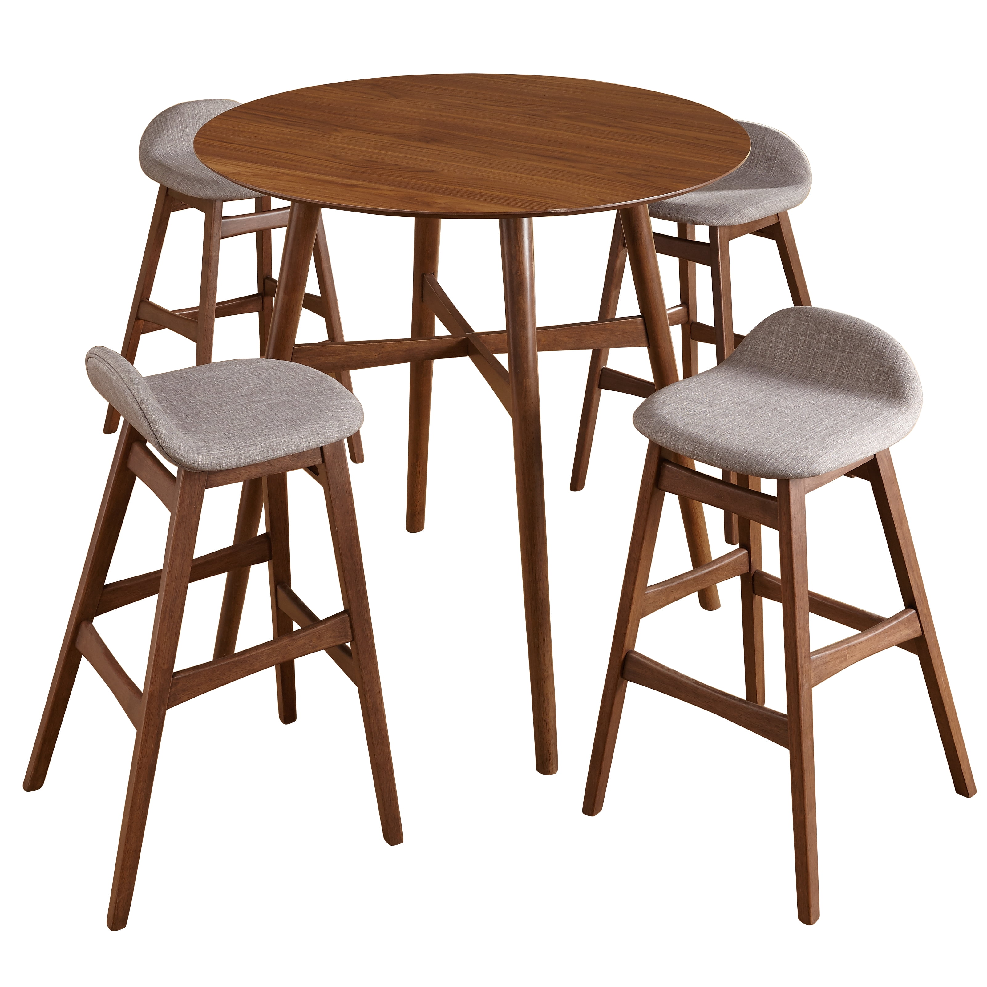 Bellamy Studios Remmie 5-Piece Indoor Dining Pub Set, Includes Round Table and Stools, Walnut/Gray Linen