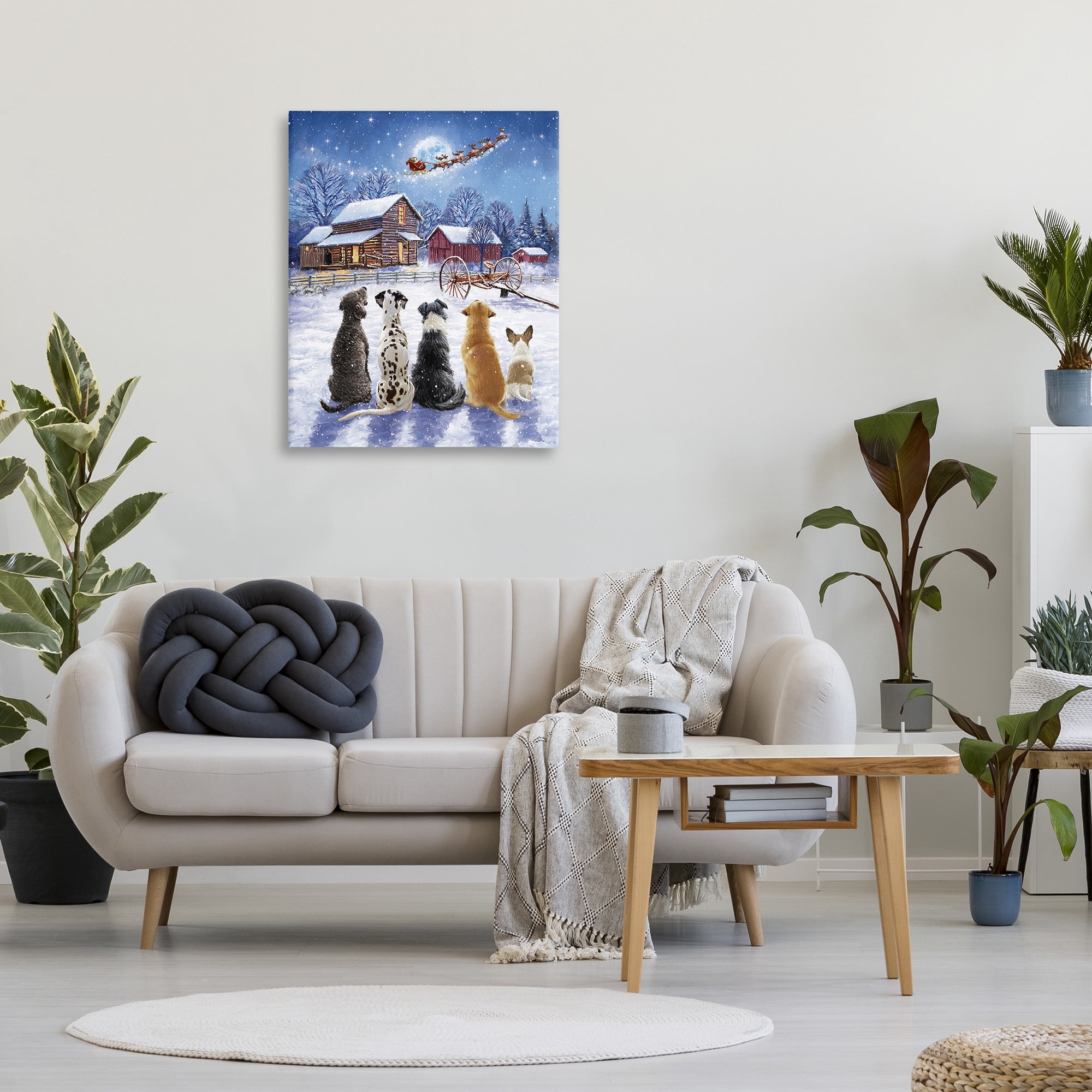 Stupell Industries Snowy Farm Dogs Holiday Painting Gallery Wrapped Canvas Art Print Wall Art, 30 x 40