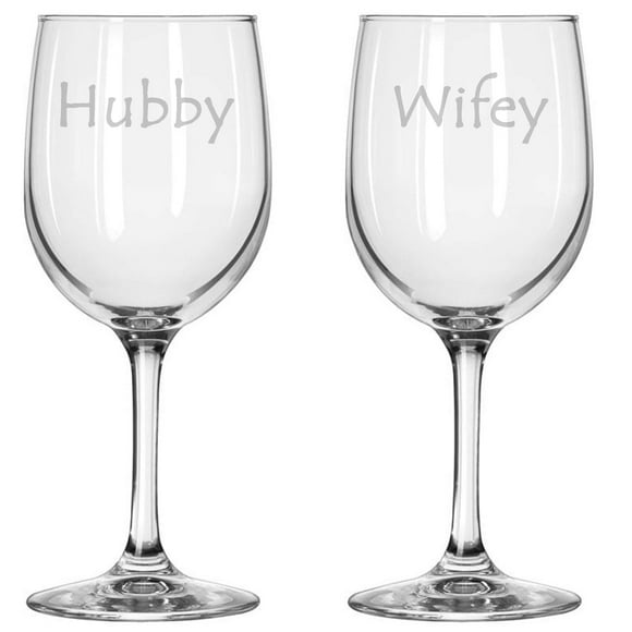 alankathy mug WG125 Wifey Hubby Épouse Mari Couple Marié, Ensemble de Verres à Vin, Cadeau pour Célébration. 11 oz Verre Transparent Ensemble de 2