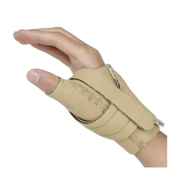 Thumb Restriction Splint. Beige Patented Thumb Brace Provides Support/Compression. Indications - , Tendinitis, Dislocations, Sprains, Repetitive Use. Left Medium