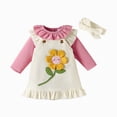 thumbnail image 4 of NOLDARES Baby Girl Fall Winter Clothes Cute Outfits Long Sleeve Romper Overall Skirt Dress Headband 3PCS Newborn Outfit(Pink,0-3 M), 4 of 9