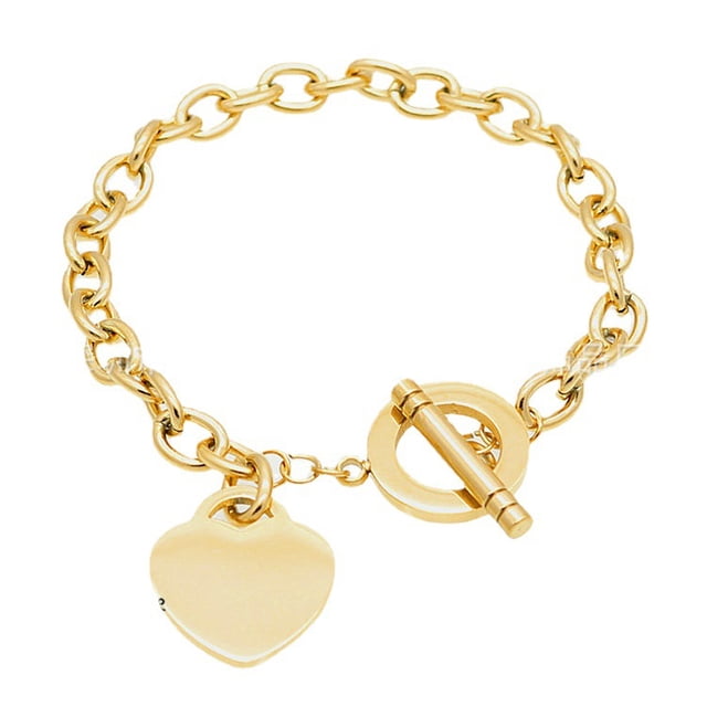 Brazalete con forma de corazón de acero inoxidable para mujer, 18 cm