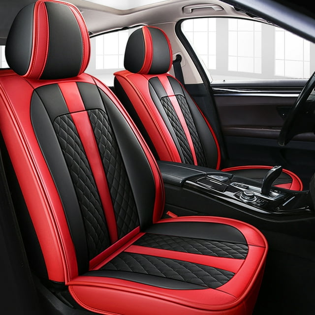 Maidao Car Seat Covers Full Set Leather for Volvo for S80 1999-2016 5 Seats Water Resistant Front Rear Cushion Protector Black and Red