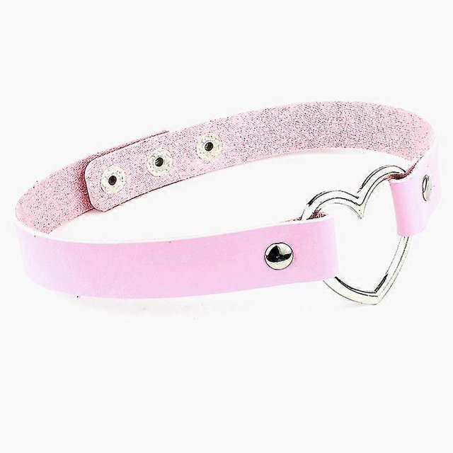 Gargantilla de cuero con forma de corazón, estilo punk gótico, con remaches ajustables y anillo de amor, color rosa, código de modelo 23674