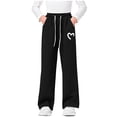 thumbnail image 2 of DJDLJWCJ Teen Girls Wide Leg Sweatpants Winter Warm Elastic Waist Drawstring Baggy Pants Side Pocket Athletic Pants Black Size 5, 2 of 7