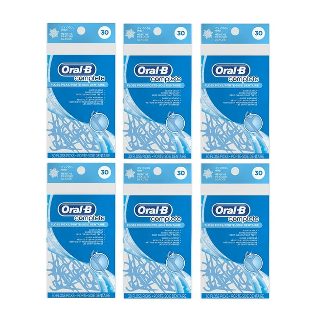 Oral-B Complete Dental Floss Picks, Icy Cool Mint, 30 Ct, 6 Pack ...