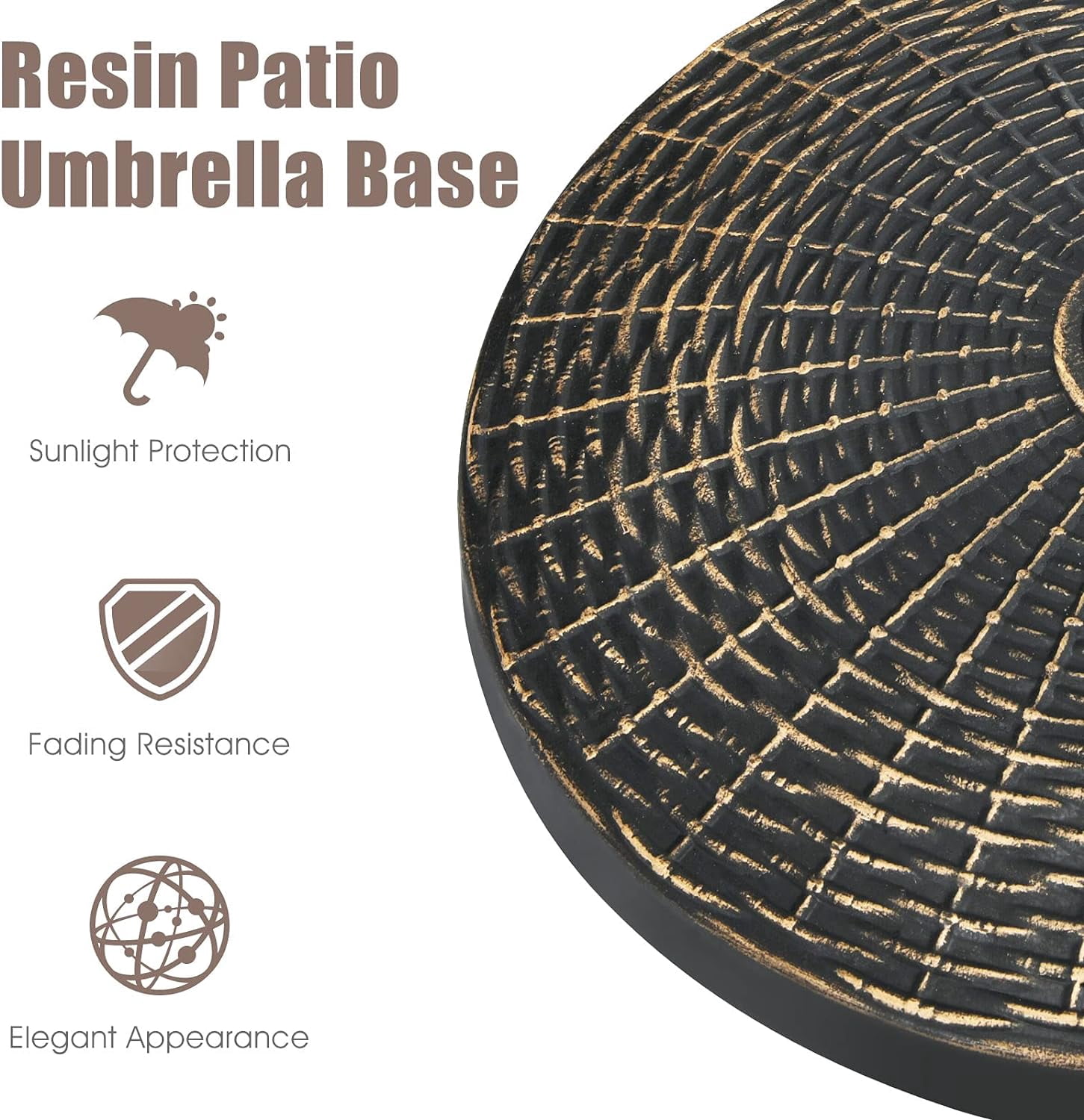 WBTER 22 lbs Patio Umbrella Base, 18 Inch Round Outdoor Umbrella Stand for 1.5'' or 1.9'' Diameter Pole, Heavy Duty Market Umbrella Holder for Garden Beach Yard Poolside Lawn, Bronze