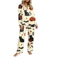 thumbnail image 6 of BaoFuBaoMei Halloween Pajamas Sets Woman Plus Size Long Sleeve Top and Pants Sleepwear Pumpkin Cat Bat Print Soft Cozy Lounge Set, 6 of 7