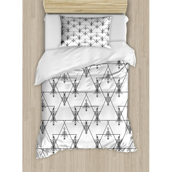 Arrow Duvet Cover Set Twin Size, Basic Illustration of Slim Symmetric in Triangles in Monotone, Decorative 2 Piece Bedding Set with 1 Pillow Sham, Charcoal Grey and White, by Ambesonne