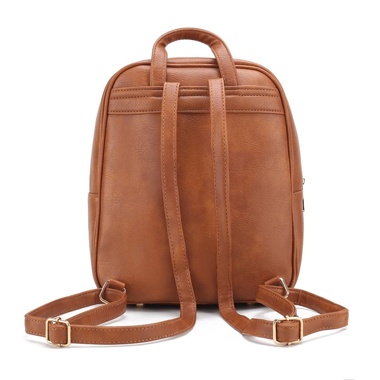 Tan Faux-Leather Backpack for Women Small Light Brown Distressed Leather Backpack, Mini Rucksack  main image 2