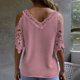 thumbnail image 4 of Top con escote en V y hombros descubiertos, top de verano para mujer con escote en V y ribete de encaje calado, top con hombros descubiertos, el mejor de su clase, 4 of 6