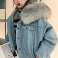 thumbnail image 4 of HTNBO Faux Fur Coat Women Winter Denim Jacket Thickened Rabbit Fur Lined Jean Jackets Removable Cropped Top Soft Coat, 4 of 6