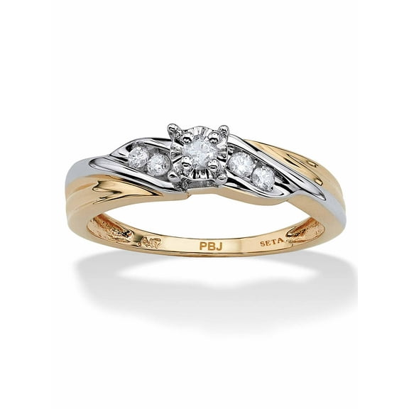 PalmBeach Jewelry 1/8 TCW Round Diamond 10k Solid Gold Two-Tone Diagonal Engagement Ring