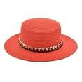 thumbnail image 1 of Jusqu'à 10 $ Chapeaux Bob Rouges d'Été Chaîne Chapeau de Paille à Dessus Plat Chapeau Pare-Soleil de Plein Air pour Femmes Mode Chapeau de Plage, 1 of 2