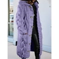 thumbnail image 4 of Women Chunky Cable Knit Long Sleeve Cardigan Fall Winter Oversized Button Down Sweaters with Pocket Purple S, 4 of 7