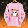 thumbnail image 2 of Xinoom Women Halloween Crewneck Pullover Sweatshirt, Cute Ghost Pumpkin Bat Pattern Long Sleeve Tops, Loose Fit Casual Shirts for Holiday Daily Wear Pink,L, 2 of 8