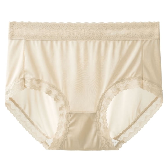Fengactive Womens Mid Rise Seamless Briefs Ice Silk Satin Panties Scalloped Lace Trim Underwear for Women