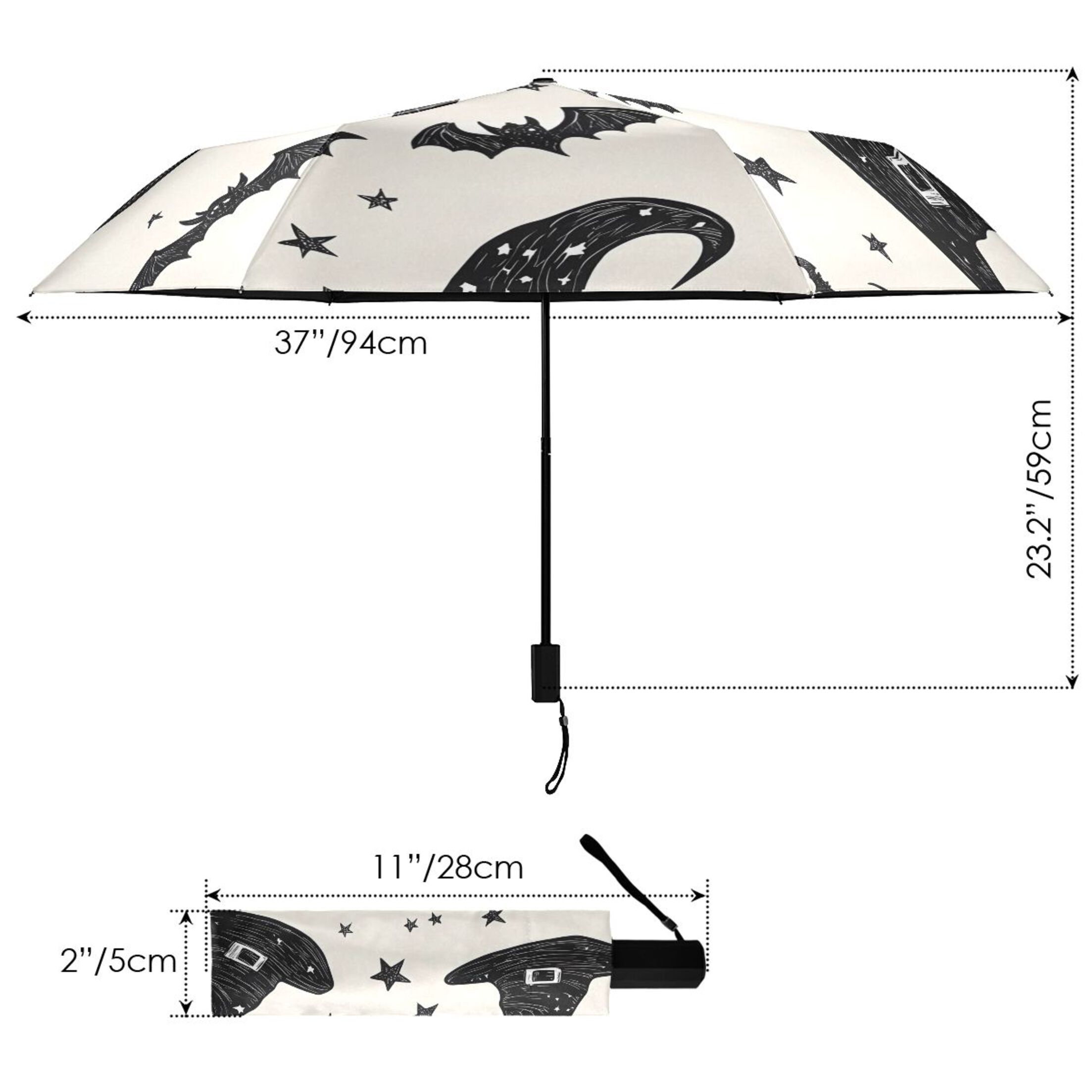 ALAZA Bats and Stars UPF 50+ Compact Folding Umbrella for Rain Travel Umbrella Packable