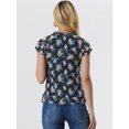 thumbnail image 4 of Blusa de gasa Allegra K con estampado floral para mujer manga casquillo Azul oscuro XS, 4 of 6