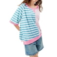 thumbnail image 4 of Women Oversized Summer Short Sleeve Striped Color Block Loose Fit Tops T Shirts, 4 of 6
