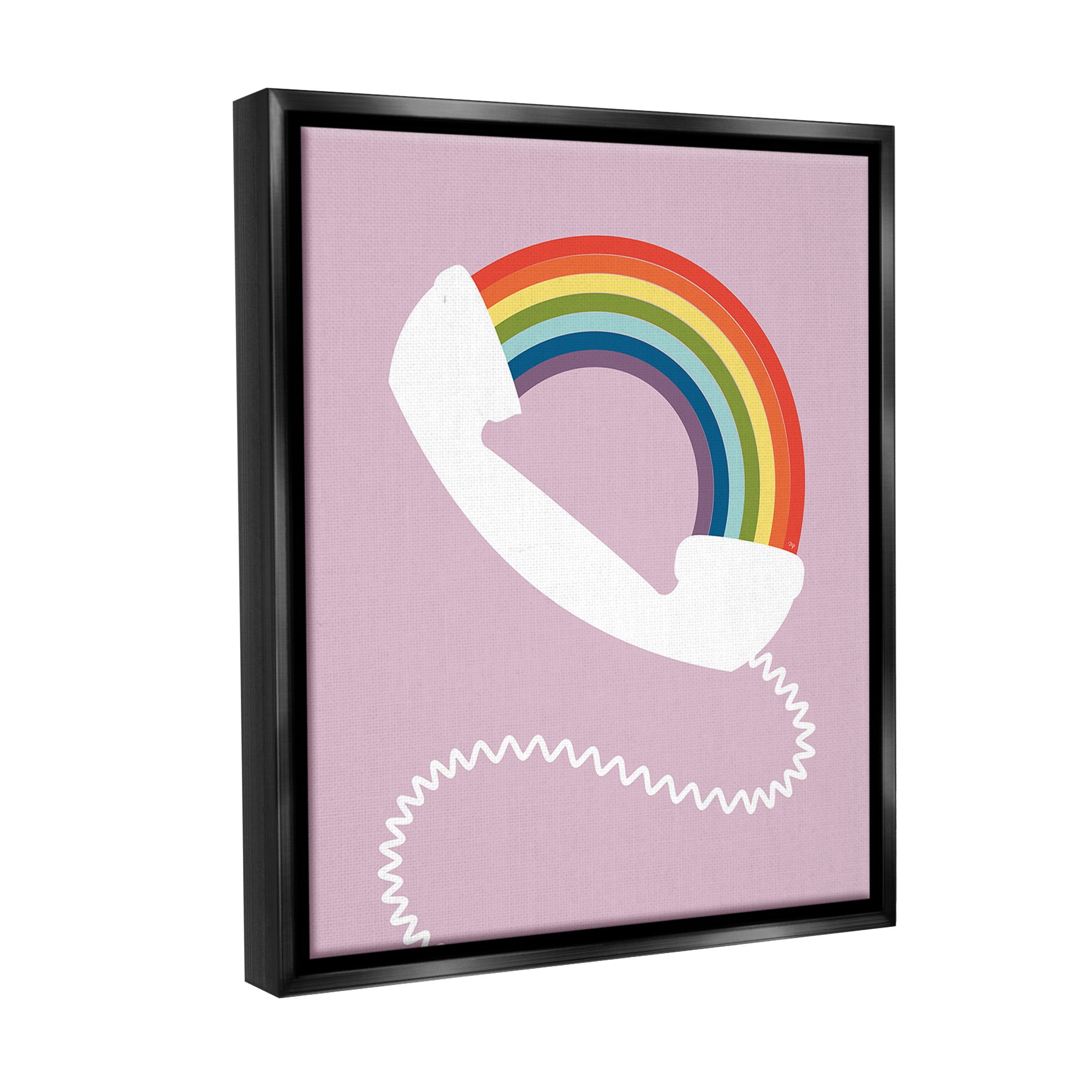 Stupell Industries Modern Rainbow Telephone Abstract Painting Black Floater Framed Canvas Art Print Wall Art, 17 x 21
