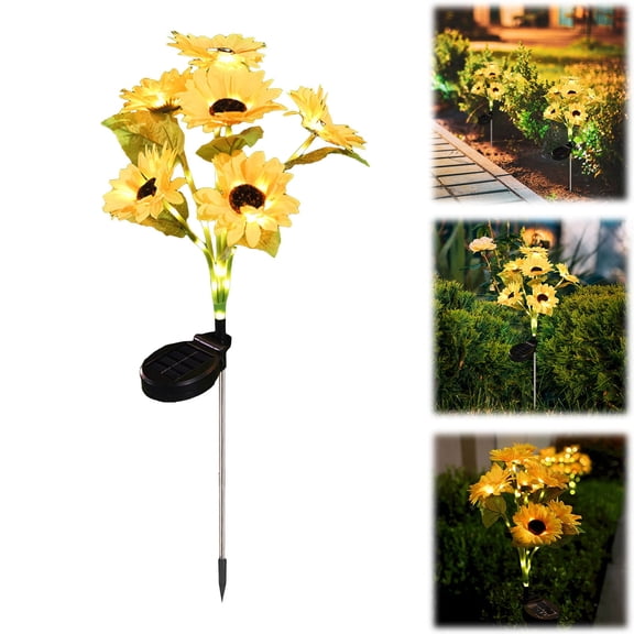 Haidf Clearance 6 Heads Solar Sunflower Lights Outdoor Garden Decor, Solar Flower Lights with 72 LED String Lights, Solar Garden Lights for Yard Patio Ground Lawn Landscape, Outdoor Sunflower Decor