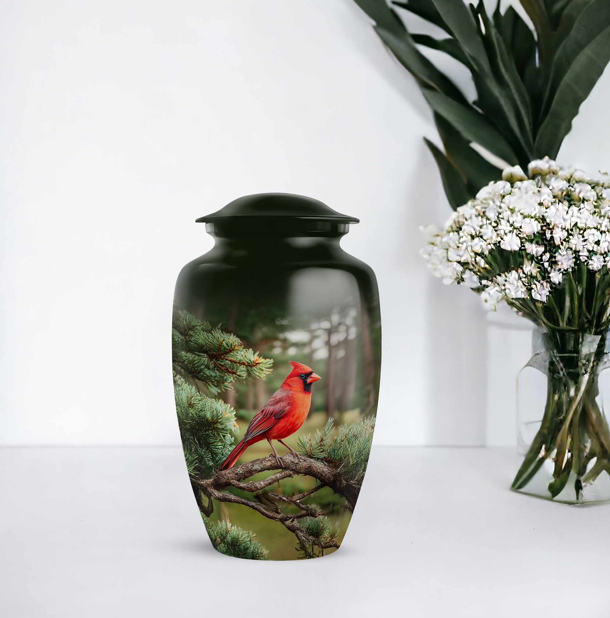 Cardinal Bird Cremation Urn For Mom And Dad - Tree Memorial Urn For Adult - Sunset Funeral Urns For Adult Male - Keepsake Urns For Ashes Set Of 4 And 1 Large (10&3) Inch Combo