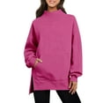 thumbnail image 2 of huaimei Women'S Winter Casual Pullover Sweatshirt Loose Fit with Side Slits, Solid Color Long-Sleeve Stand Collar Tops, 2 of 7