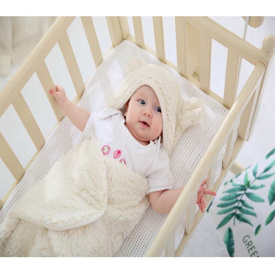 Babarla Newborn Baby Wrap Swaddle Blanket Knit Sleeping Bag Receiving Blankets Stroller Wrap adjustable Baby s Hook And Loop For Baby White 24 11 1.2